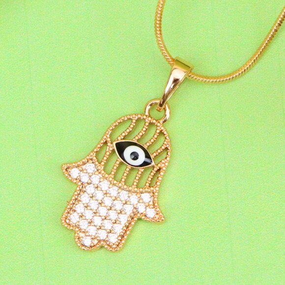 "Hamsa Hand Rose Gold Pendant with Evil Eye, XPPT1578 - Picture 1 of 13